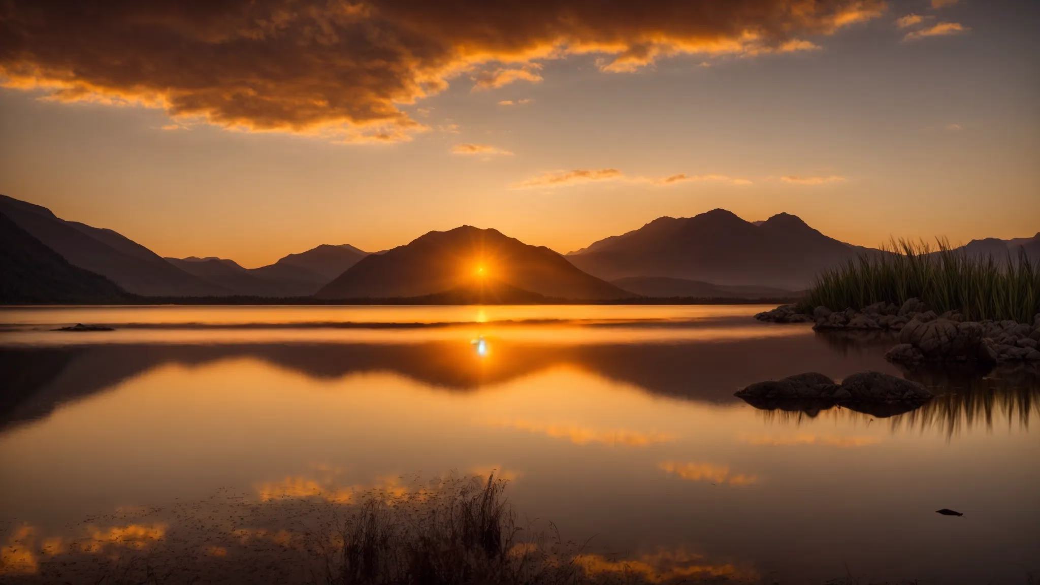Ways to Add Charm to Your Small Garden Space 1 a stunning sunset casts a warm golden hue over a tranquil lake, reflecting the vibrant colors of the sky amidst silhouettes of distant mountains.