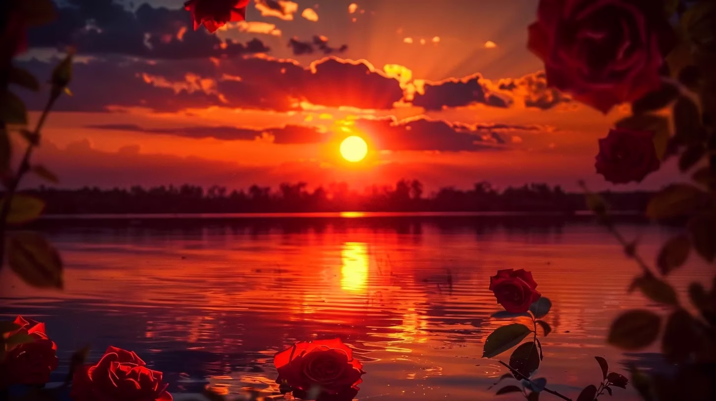 Find Great Deals Near Me for Sale Today 4 a vibrant sunset casts a golden glow over a tranquil lake, reflecting the fiery hues of the sky while silhouette trees frame the picturesque scene.