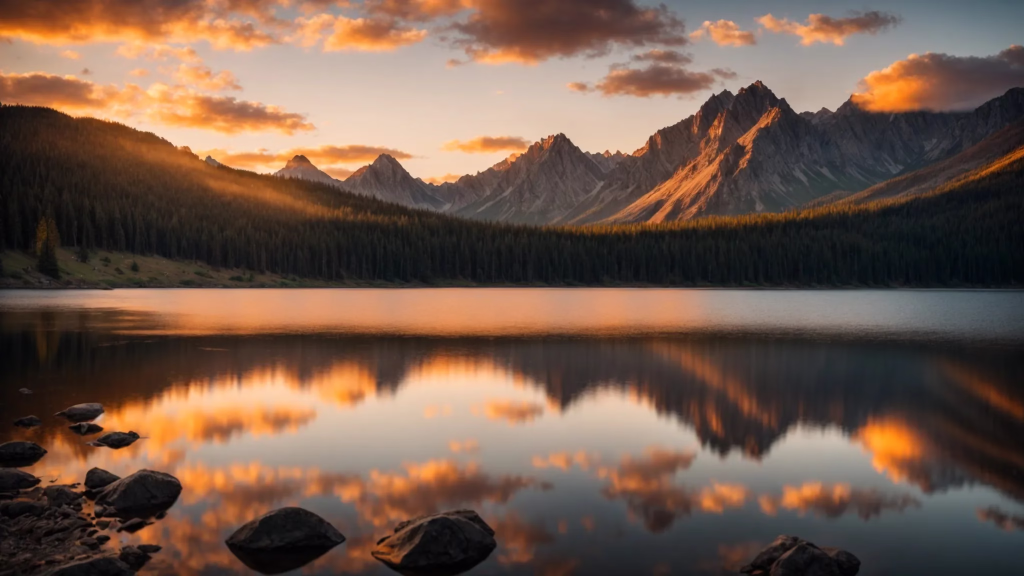 Discover Charming Water Fountains Near Your Location 3 a vibrant sunset casts a golden glow over a serene lake, where towering mountains are mirrored in the crystal-clear water, evoking a sense of tranquility and majestic beauty.
