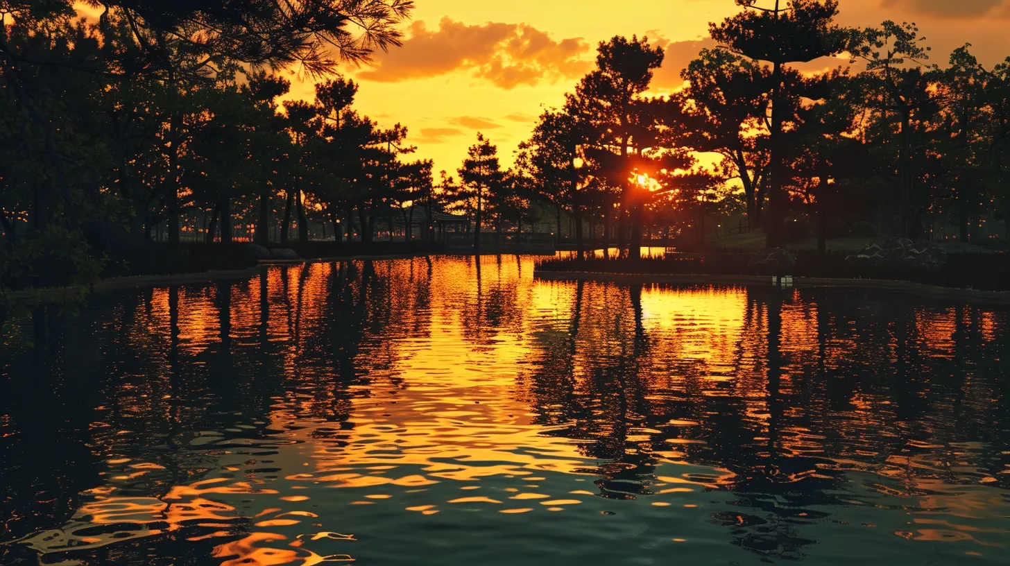 Elevate Your Interior With Trendy Lighting Solutions 2 a vibrant sunset casts a warm glow over a tranquil lake, with silhouettes of towering pines reflecting on the glassy water, creating a serene and enchanting atmosphere.