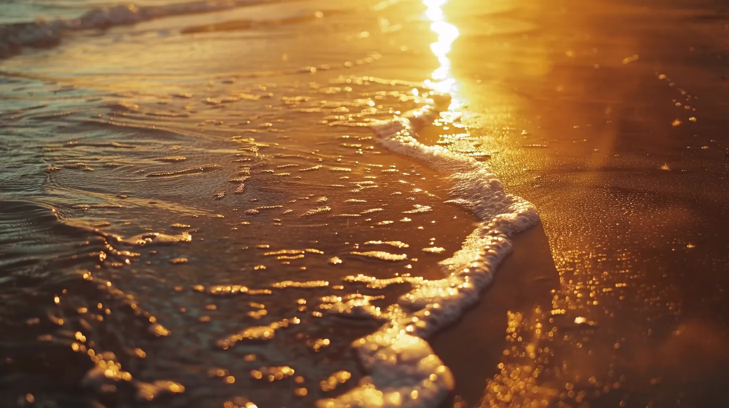 Choosing Materials for Your Perfect Water Fall Wall 2 a vibrant sunset casts a warm golden glow over a tranquil beach, where gentle waves lap against the shimmering shoreline, creating a serene atmosphere of peace and natural beauty.