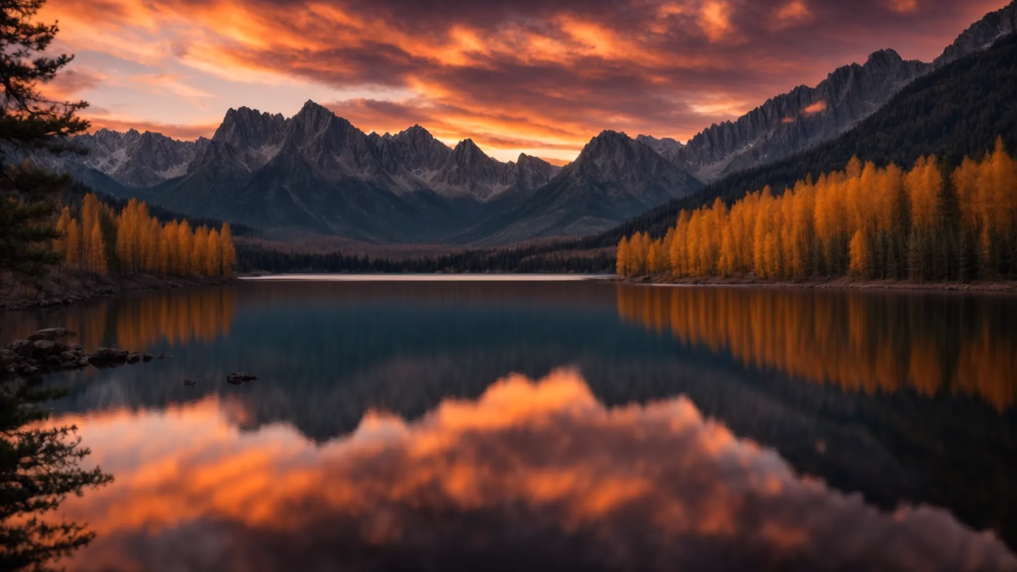 Transform Your Yard With a Stone Water Fountain 4 a vibrant sunset casts a warm glow over a tranquil lake, with majestic mountains reflected in the water, creating a serene and breathtaking landscape.