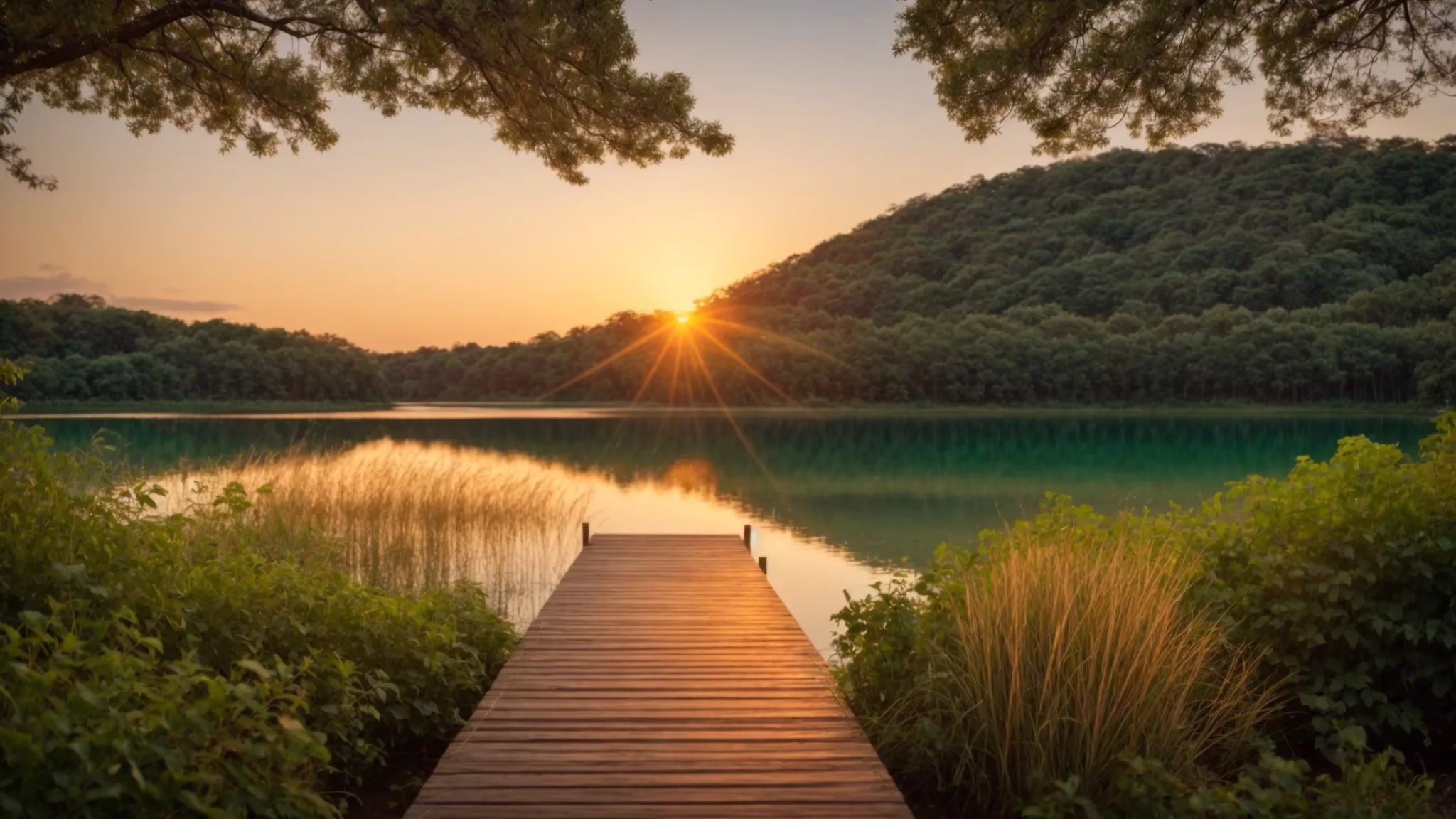 Reasons to Use Glass Water Containers Daily 2 a vibrant sunset casts a warm golden glow over a tranquil lake surrounded by lush, emerald-green forests, creating a serene and picturesque landscape.