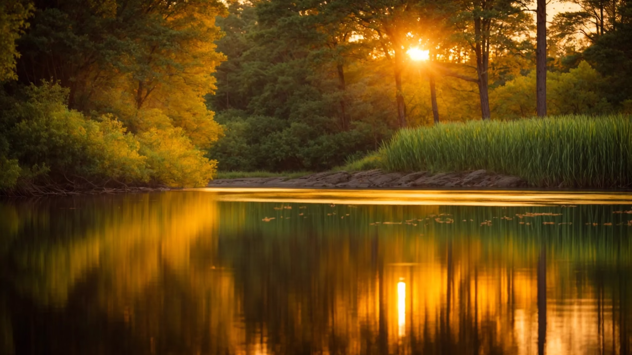 Steel Water: Optimal Quality for Your Hydration Needs 1 a vibrant sunset casts golden rays over a tranquil lake, reflecting vivid colors on the water's surface, framed by lush, verdant trees.