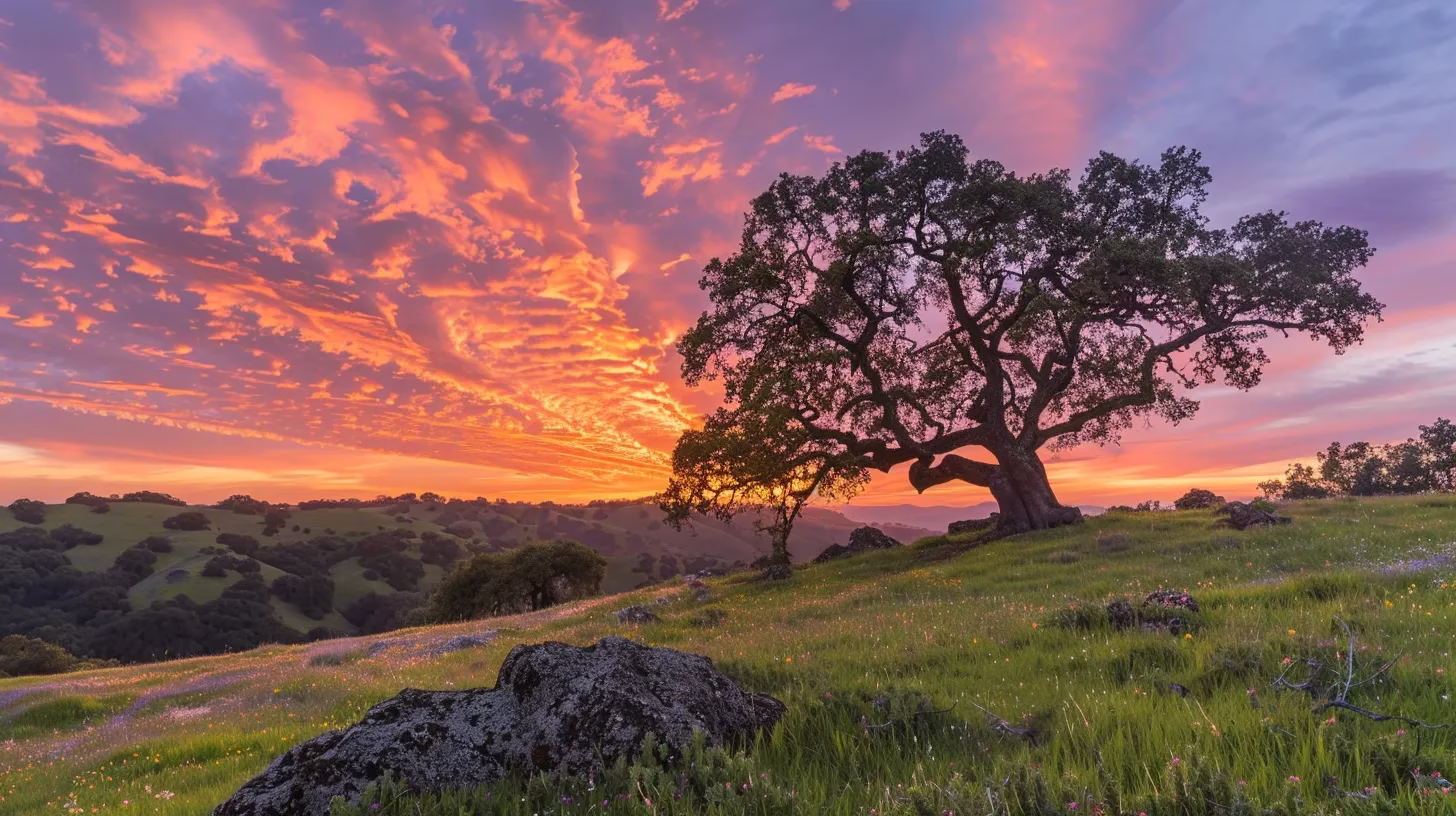 Perfecting Your Garden Watering Routine for Healthy Plants 6 a vibrant sunset paints the sky in hues of orange and pink, silhouetting a solitary tree on a grassy hill, symbolizing resilience and tranquility.