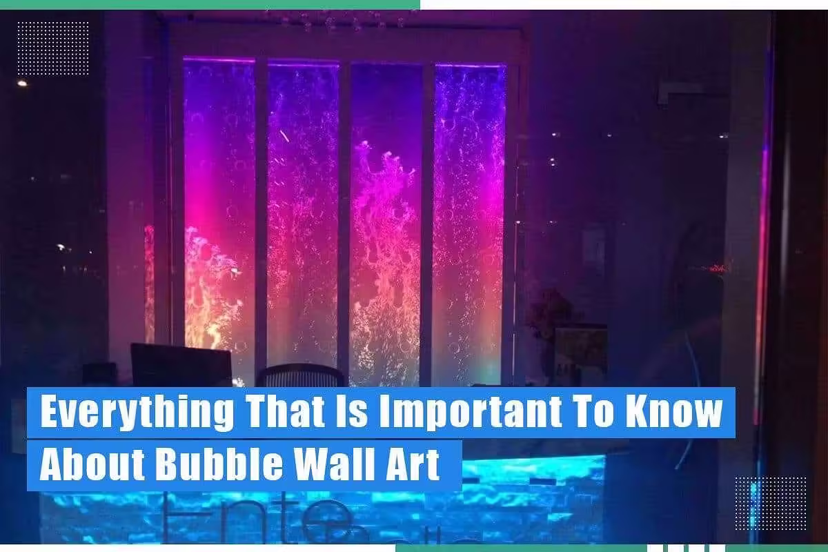 Bubble wall art installation with colorful illuminated water feature, showcasing vibrant lighting and decorative design elements for enhancing indoor spaces.