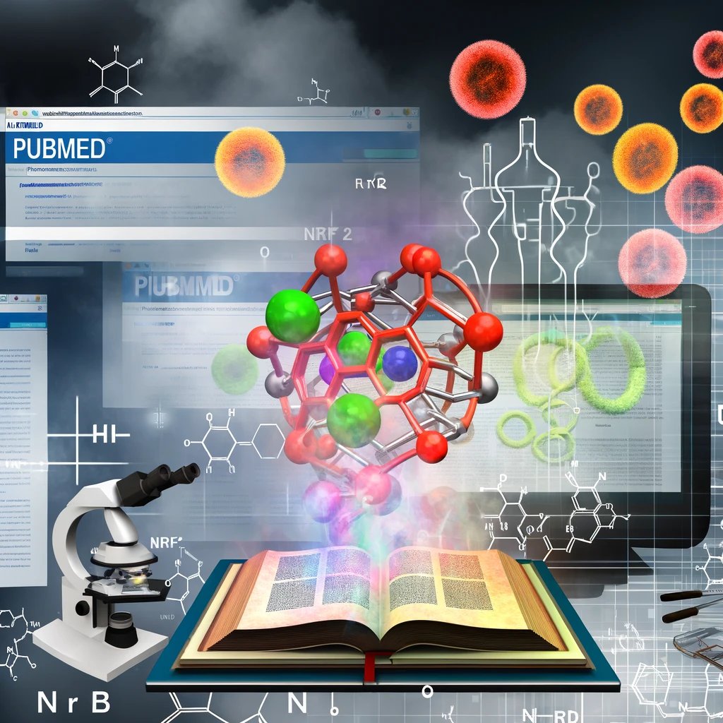 DALL·E 2024-02-08 22.53.16 - Visualize the concept of Nrf2 studies as found on PubMed, a database for medical and life science research. Imagine an abstract and informative compos img-1