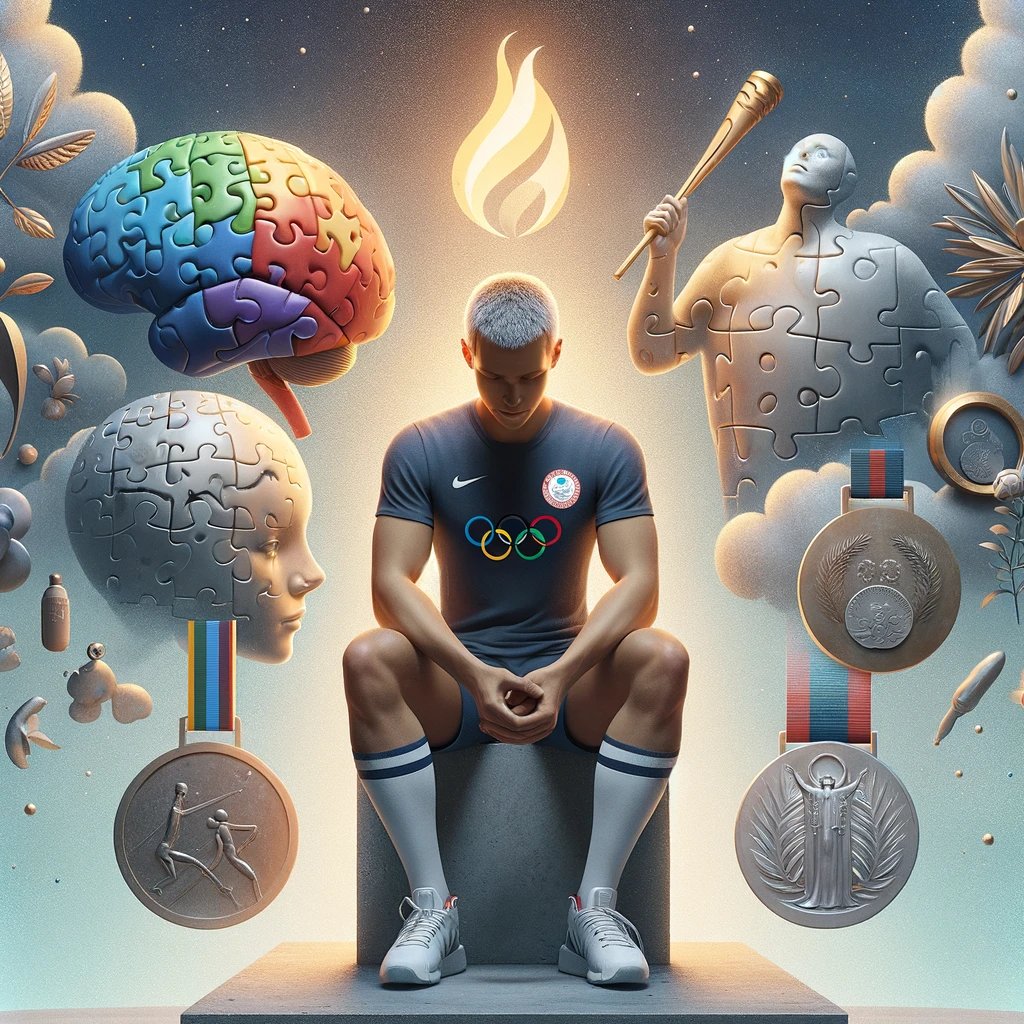 DALL·E 2024-02-08 23.25.25 - Create an image that symbolizes mental health awareness in the context of the Olympics. The composition should feature an Olympic athlete in a contemp img-1