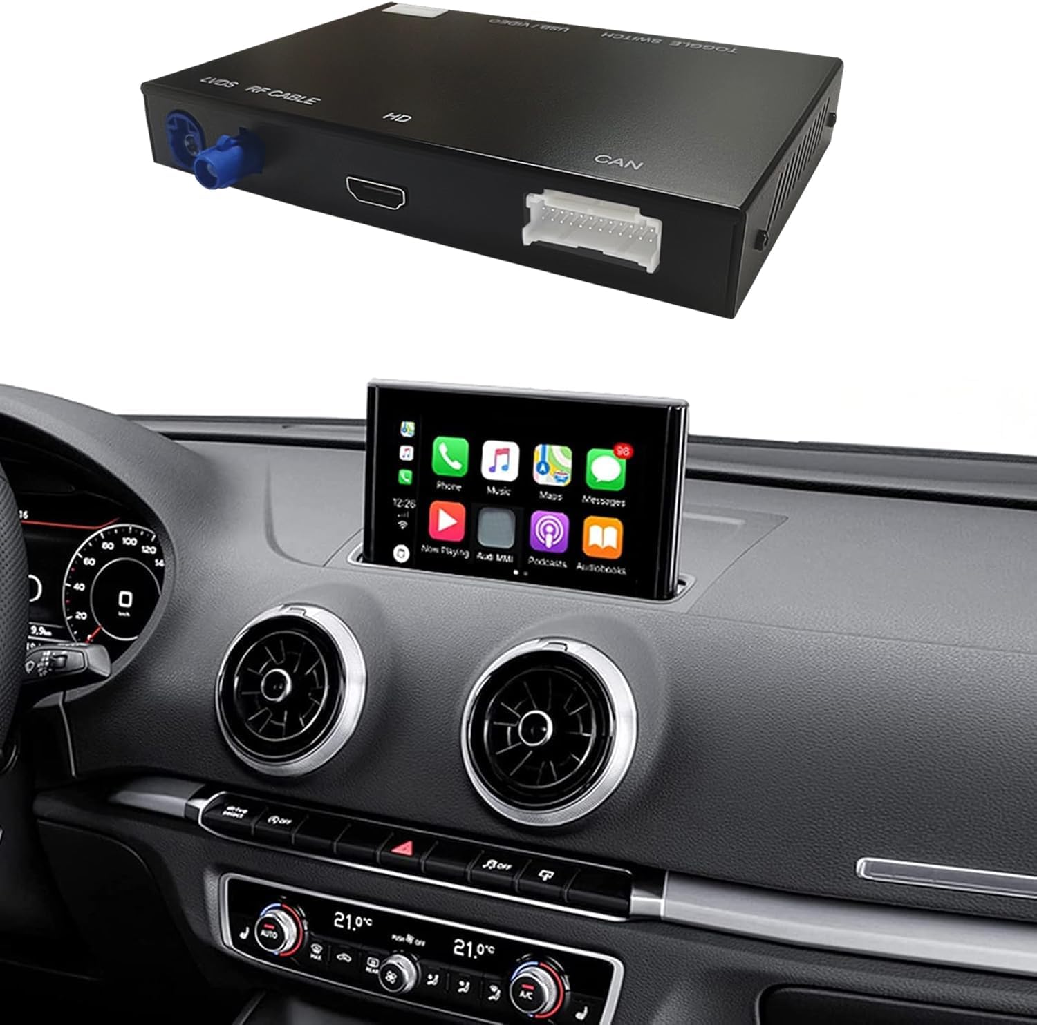 kit décodeur ninetom avec carplay sans fil et android auto pour audi a3/s3 2013 2018, support mimrorlink, youtube, caméra de recul gps, siri