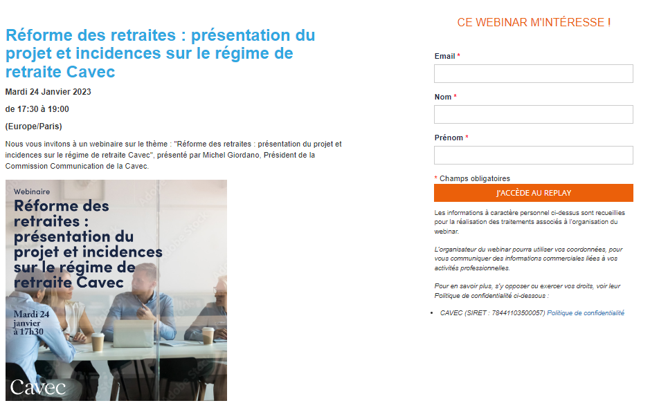 webinar landing page