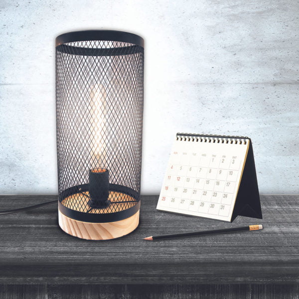 Lampe à Poser Cylindre Grille Métal Bois Lampe à Poser Cylindre Grille Métal Bois