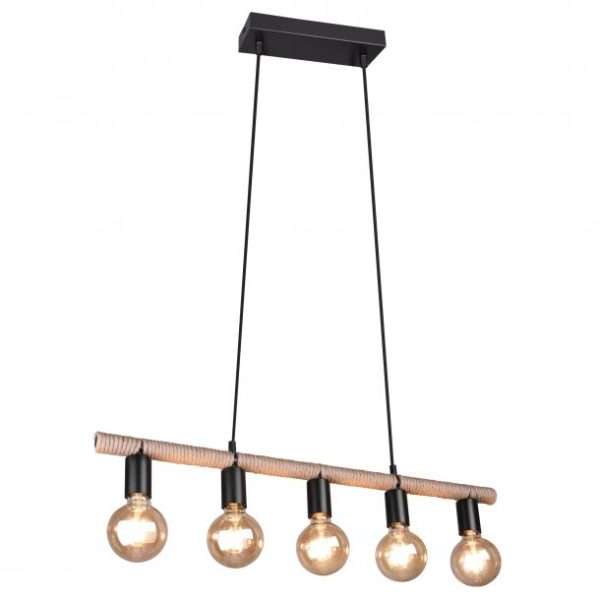 Suspension barre EINAR en métal noir mat et corde naturelle Suspension barre EINAR en métal noir mat et corde naturelle