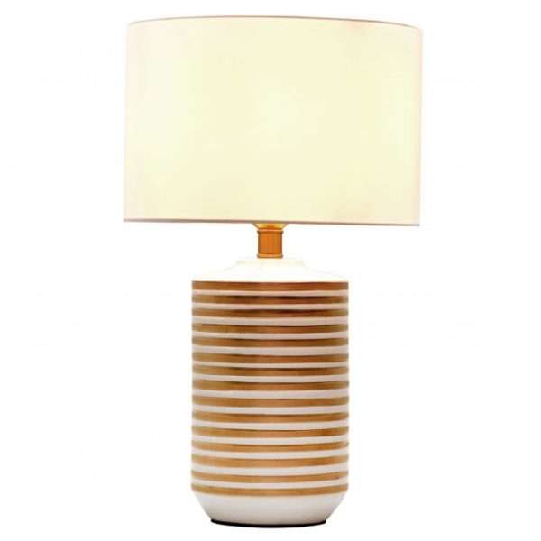 Lampe à poser STRAYE (H50cm) en céramique blanc/doré avec abat-jour en tissu blanc Lampe à poser STRAYE (H50cm) en céramique blanc/doré avec abat-jour en tissu blanc