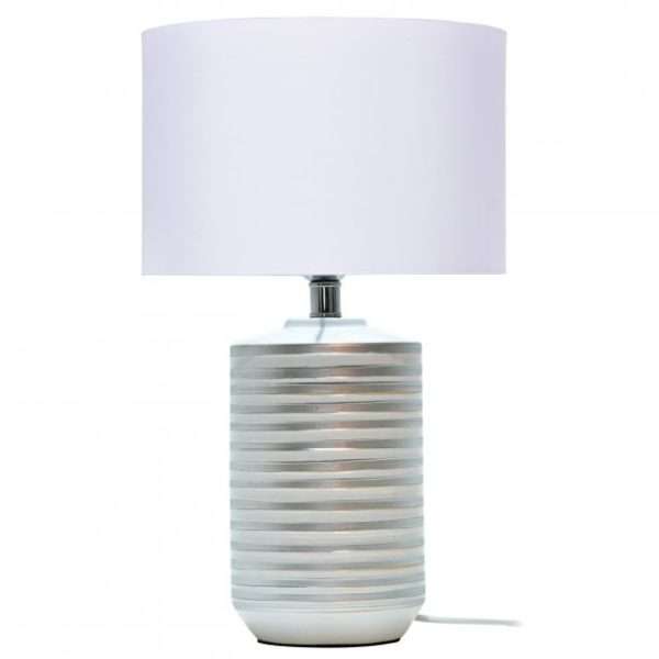 Lampe à poser STRAYE (H50cm) en céramique blanc/argenté avec abat-jour en tissu blanc Lampe à poser STRAYE (H50cm) en céramique blanc/argenté avec abat-jour en tissu blanc