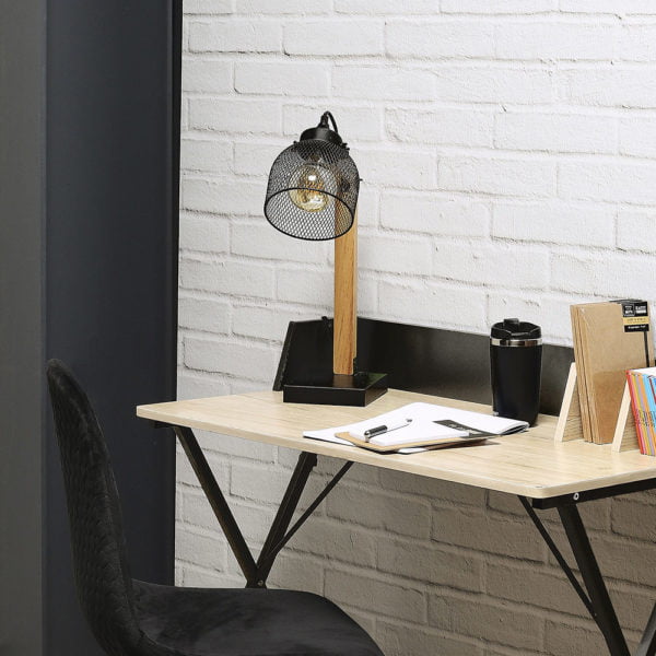Lampe à Poser Grille Métal Bois M4 Lampe à Poser Grille Métal Bois M4