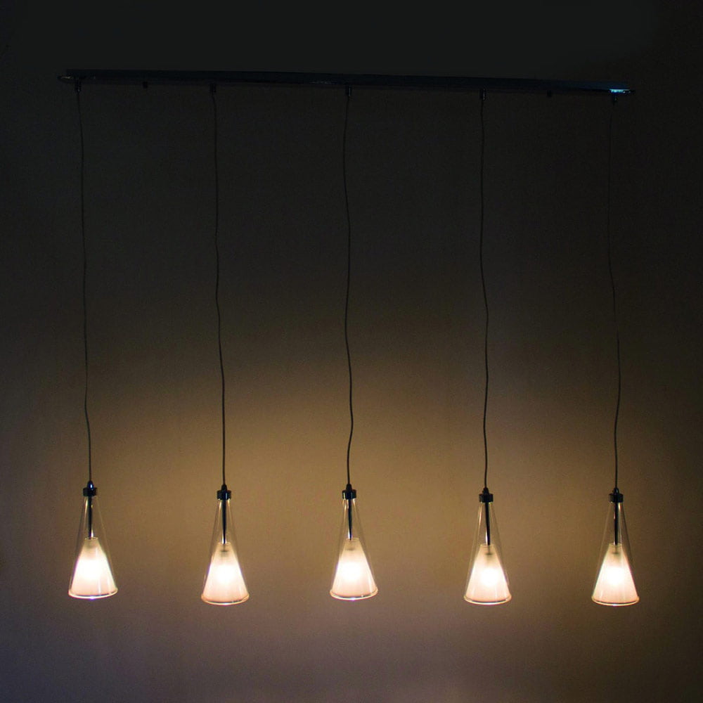 Suspension Barre 5 Lumières PRISS Argentée en Métal et Verre – Image 3