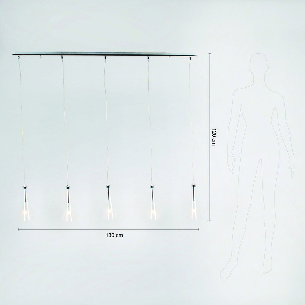Suspension Barre 5 Lumières PRISS Argentée en Métal et Verre – Image 4