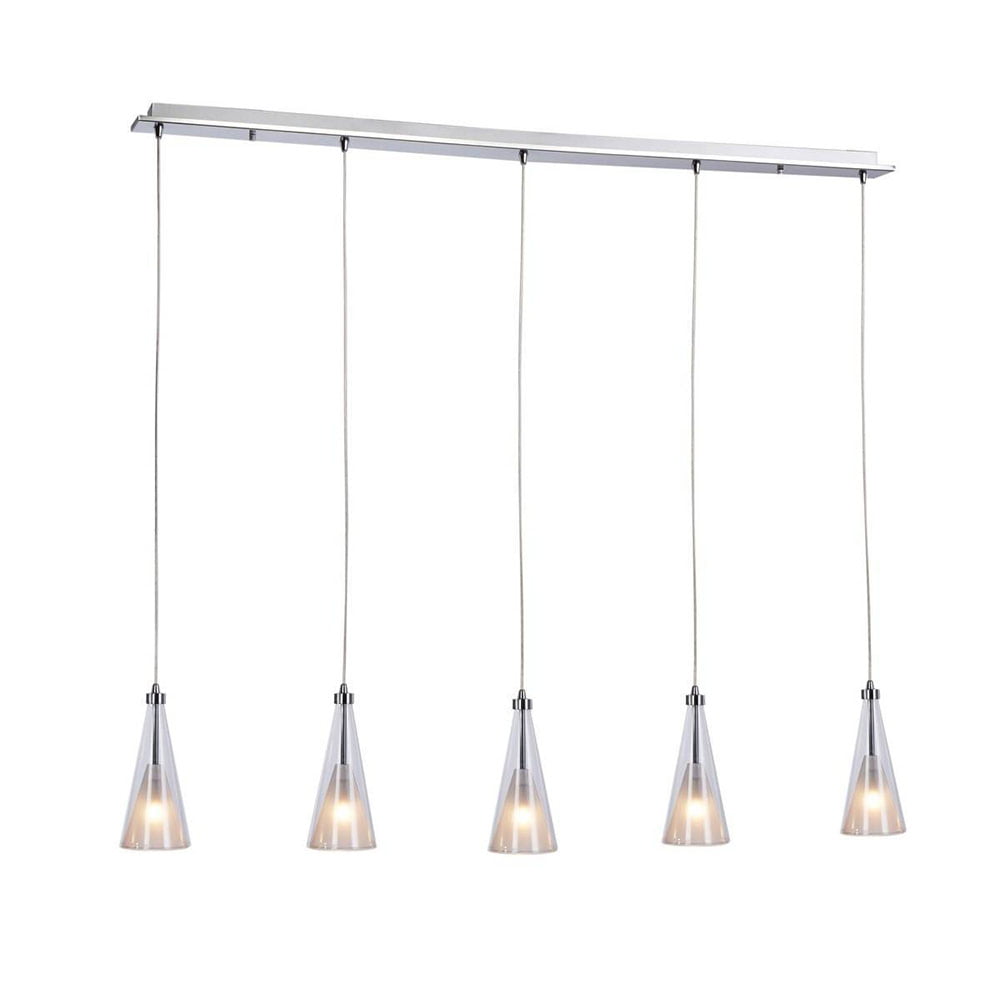 Suspension Barre 5 Lumières PRISS Argentée en Métal et Verre – Image 2