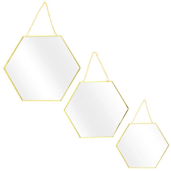 Miroir Hexagonal X3 Tailles Finition Or M6 Miroir Hexagonal X3 Tailles Finition Or M6