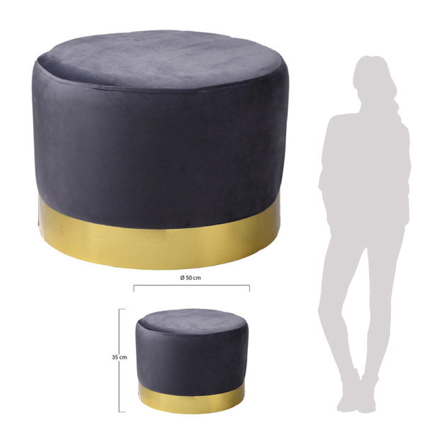 Pouf Velours Gris Base Métal M1