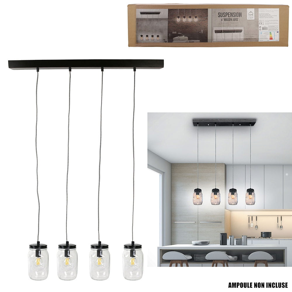 Suspension Mason Jar X4 Câble Textile M2 – Image 6