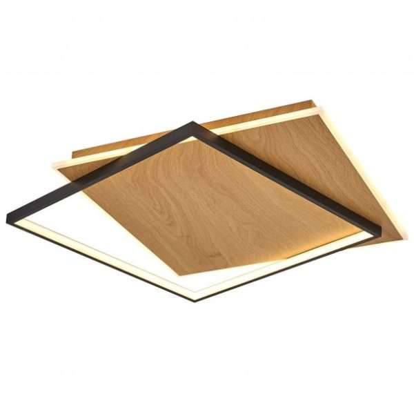 Plafonnier LED GRAFIC (L68cm) en métal effet bois et aluminium noir Plafonnier LED GRAFIC (L68cm) en métal effet bois et aluminium noir