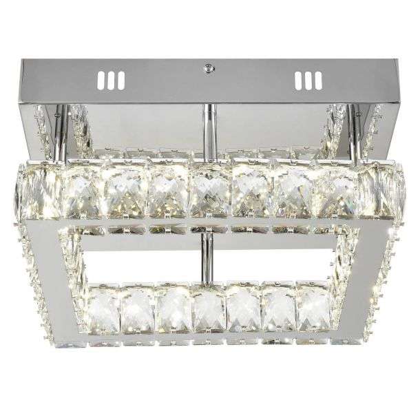 Plafonnier LED KRYS carré (D30cm) en métal chrome et cristal – Image 3