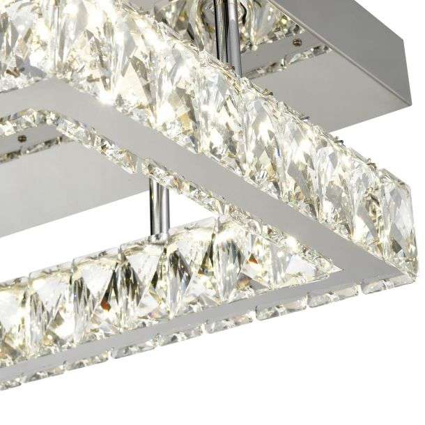 Plafonnier LED KRYS carré (D30cm) en métal chrome et cristal – Image 4