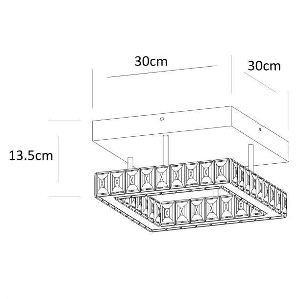 Plafonnier LED KRYS carré (D30cm) en métal chrome et cristal – Image 5