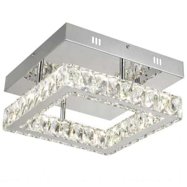 Plafonnier LED KRYS carré (D30cm) en métal chrome et cristal