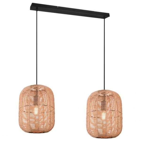 Suspension barre RUNA en métal noir et rotin naturel Suspension barre RUNA en métal noir et rotin naturel