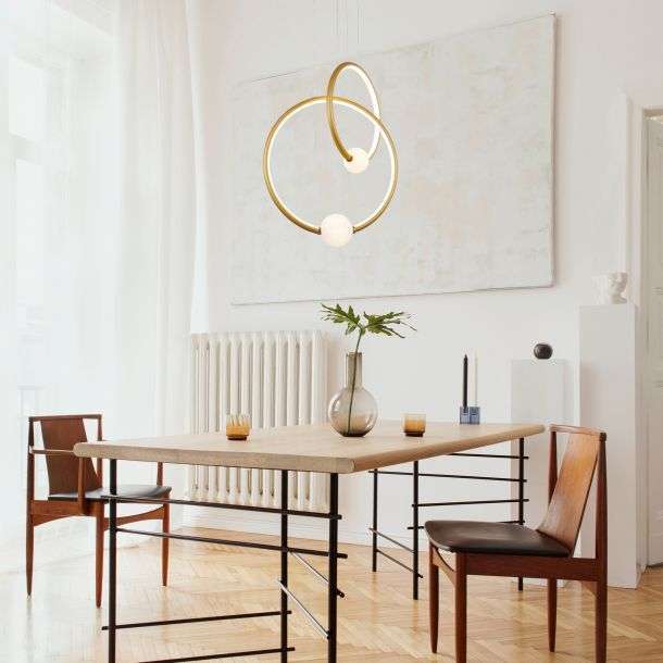Suspension LED ARTY en aluminium rose gold et verre opale blanc – Image 2