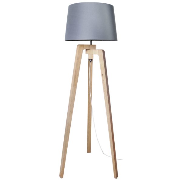 Lampadaire trépied TIMA bois clair et taupe en pin naturel et tissu Lampadaire trépied TIMA bois clair et taupe en pin naturel et tissu