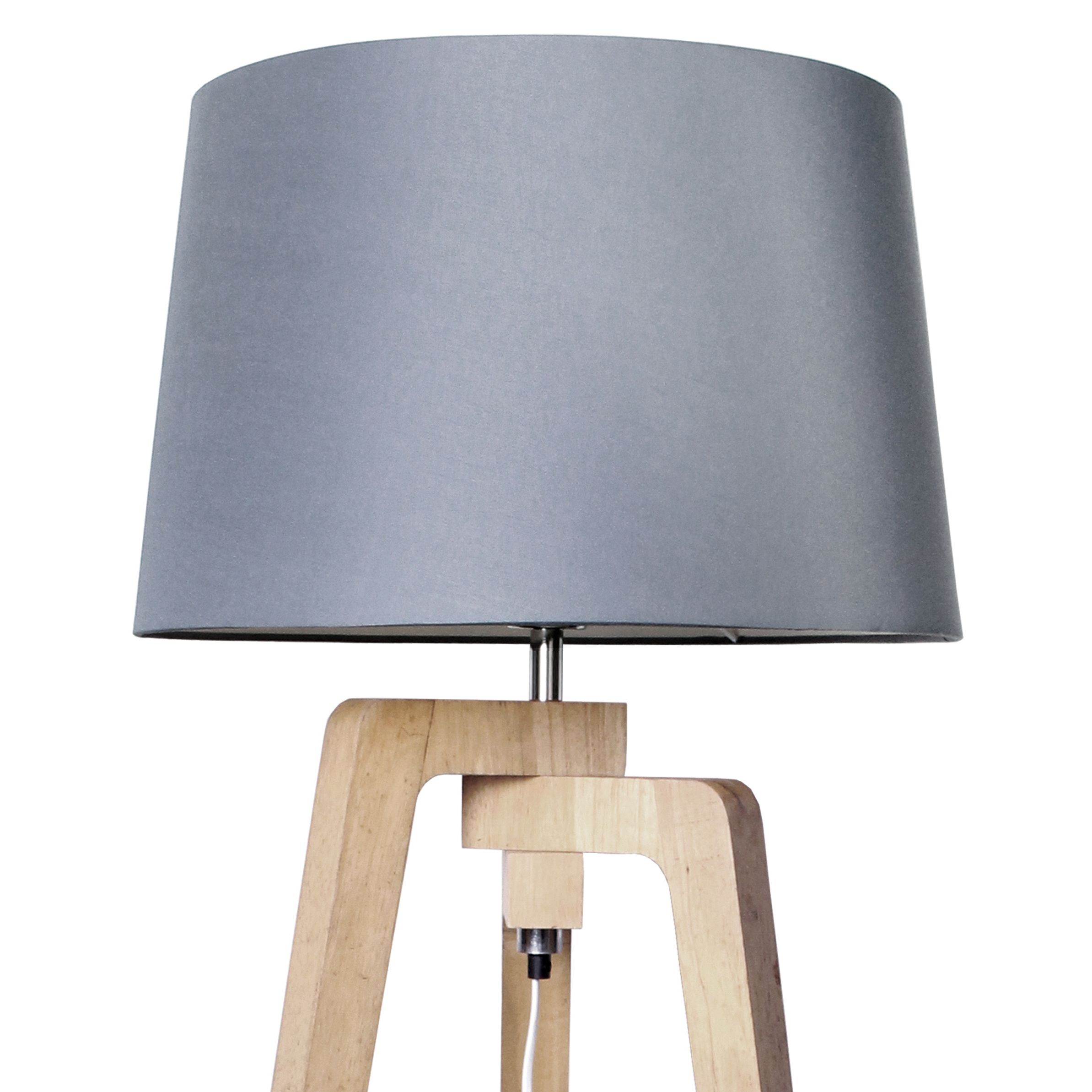 Lampadaire trépied TIMA bois clair et taupe en pin naturel et tissu – Image 3