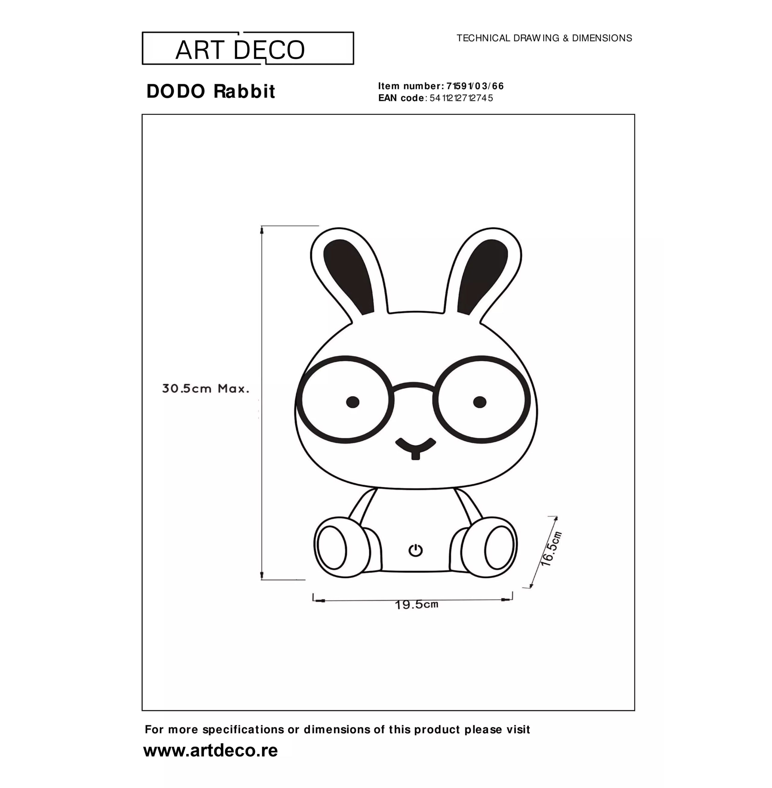 Lampe de table Lucide Dodo Rabbit dimmable 3w (3000k),rose – Image 4