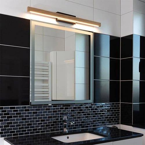 Applique murale LED AQUA VIVA en métal noir et bois naturel