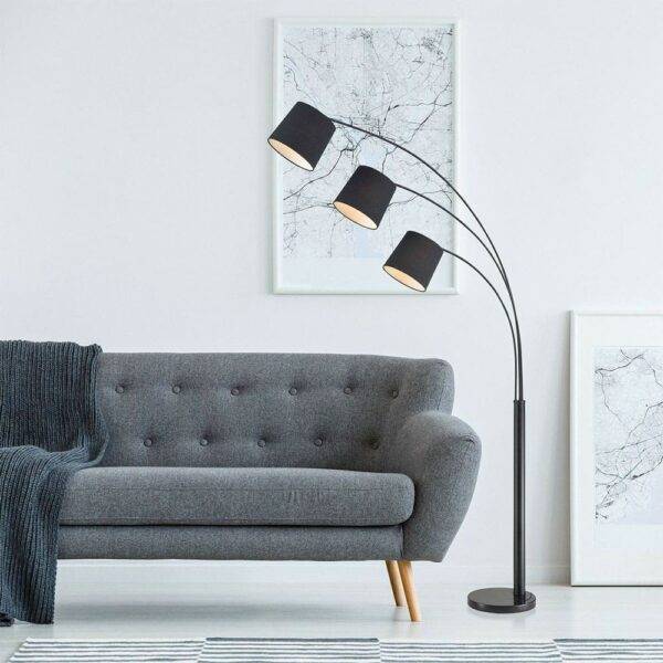 Lampadaire salon SAVIO noir en métal et tissu Lampadaire salon SAVIO noir en métal et tissu