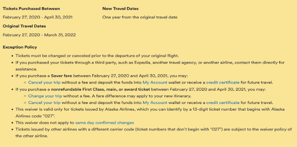 Airline Change Fees - Alaska Air