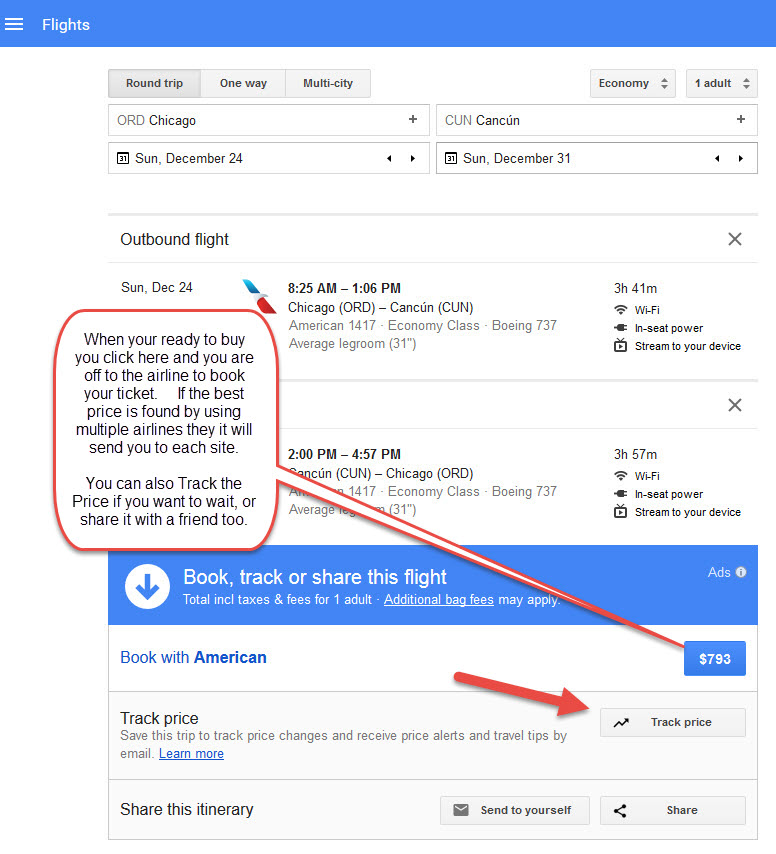 Google Flight Search - Transfer Page