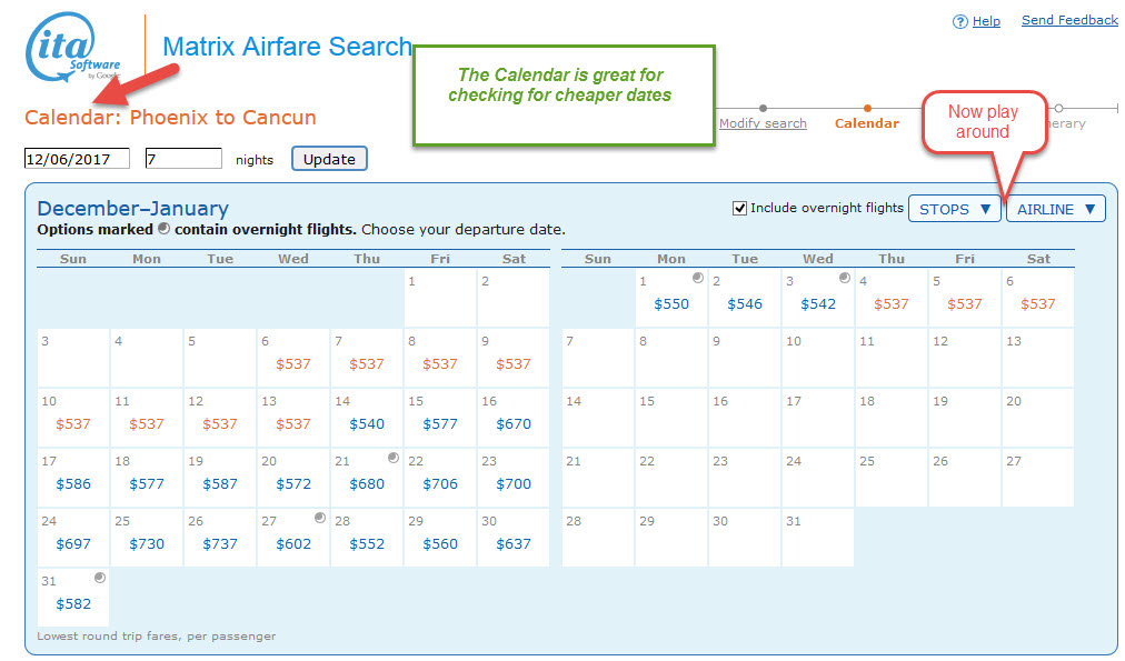 ITA - Calendar with Stops & Airlines