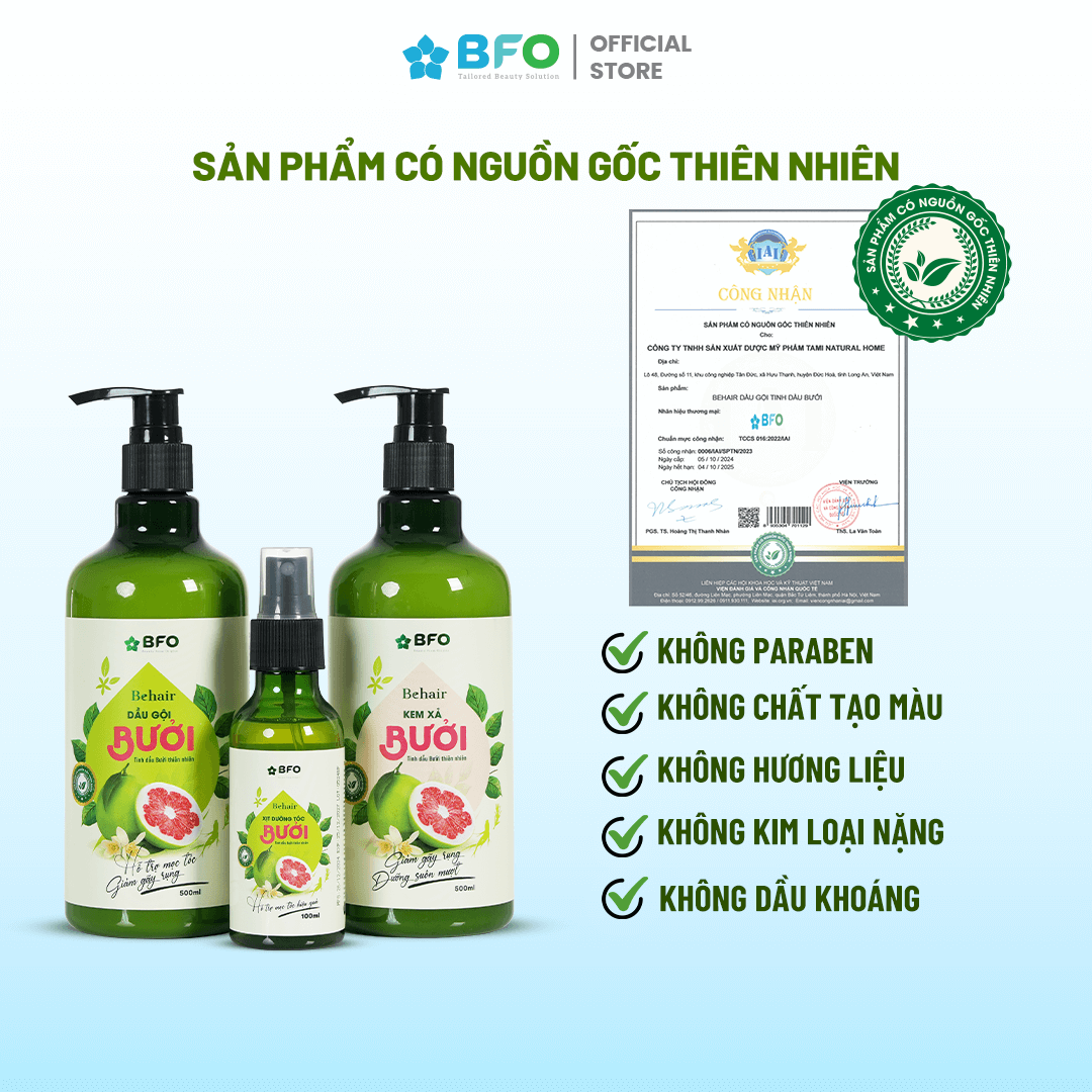 Combo gội xả xịt tóc bưởi Behair