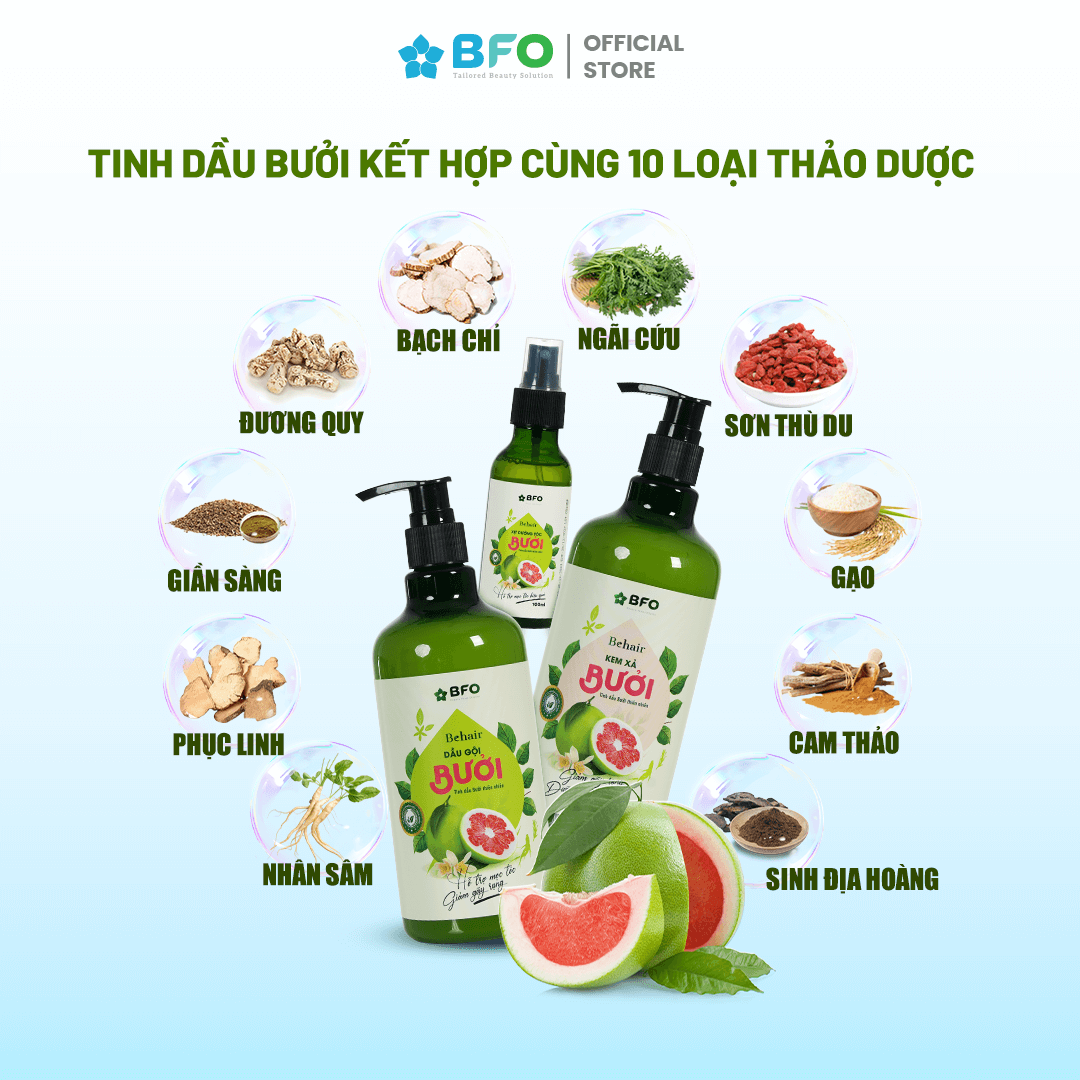 Combo gội xả xịt tóc bưởi Behair