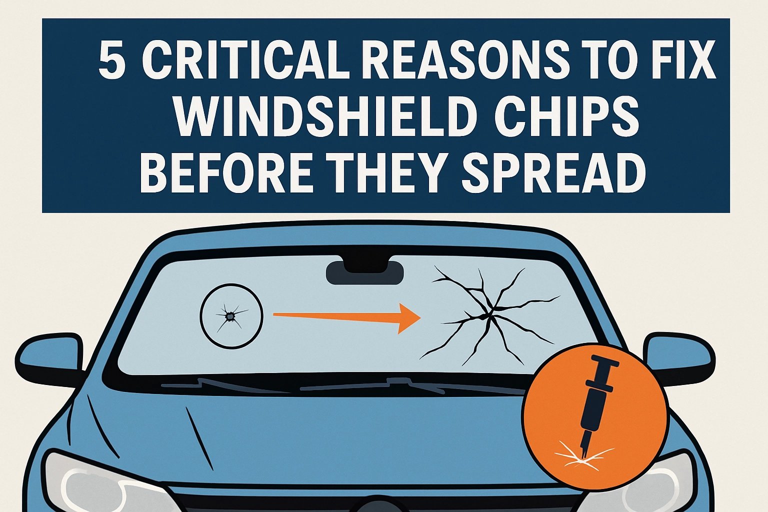 depiction of windshield chip spreading into an unrepairable crack