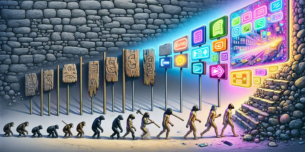 evolution-of-signage - City Signs of Texas Evolution of signage from ancient stone carvings to modern digital screens