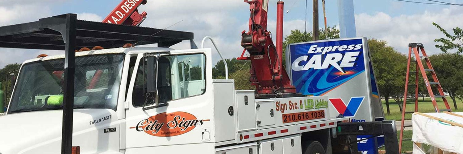 working-with-sign-company - City Signs of Texas working with a professional sign company for channel letter signs.