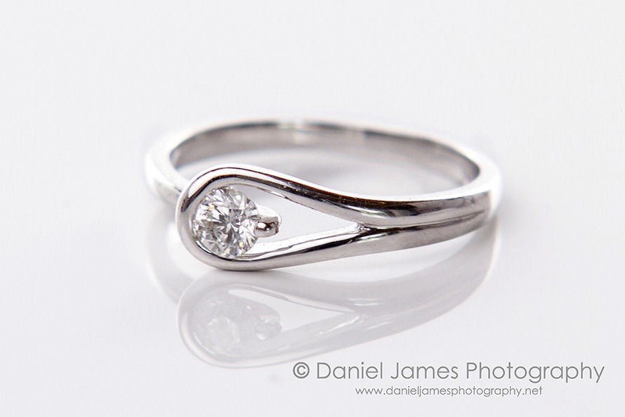 white gold diamond ring product photography
