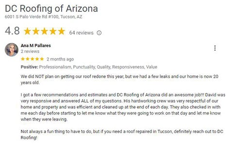 Ana-P if you need a roof repair or replacement in Tucson, definitely reach out to DC Roofing!
