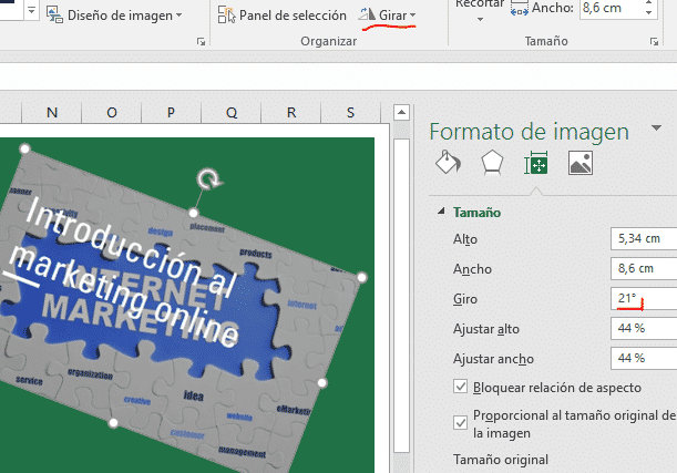 Rotación de imágenes en excel y word