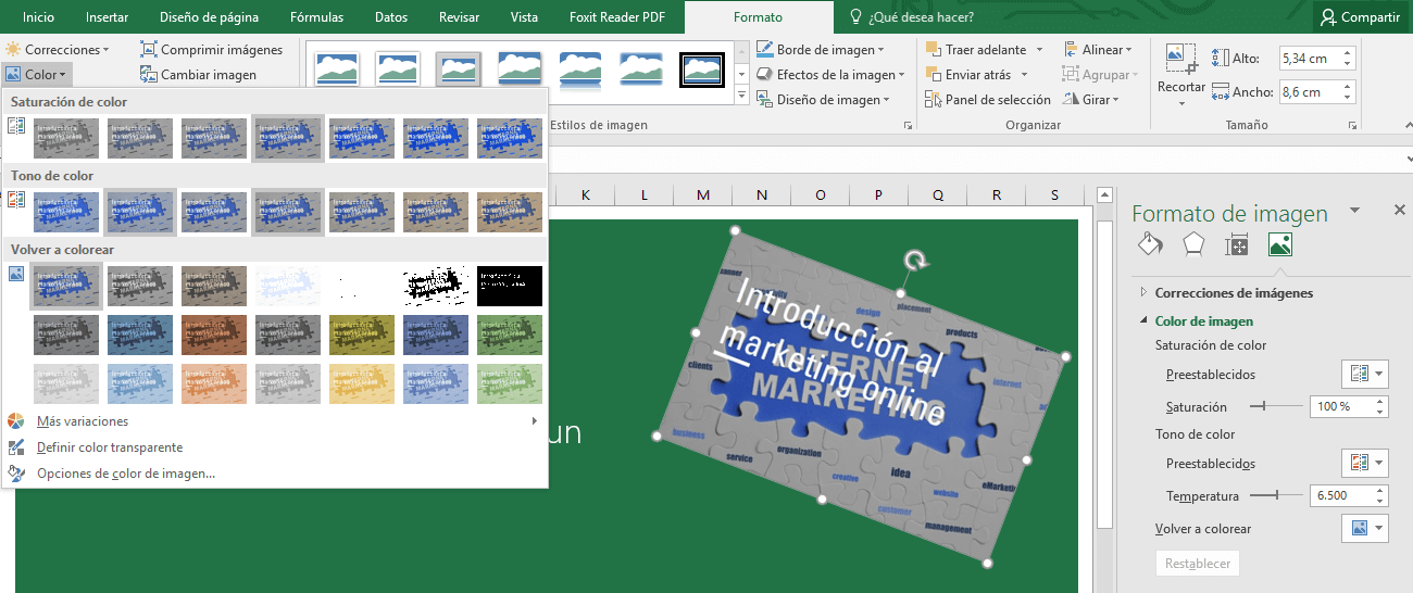 opciones de color en las imágenes con MS Office