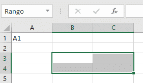 Rango de celdas B3:C4 en hoja de cálculo